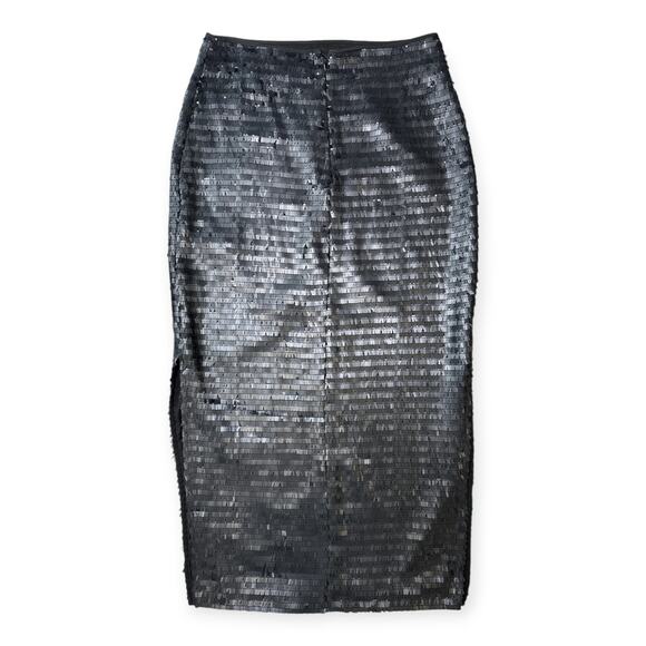 Karina Grimaldi | S | Hayve Black Shingle Sequin High Side Slits Midi Skirt - Picture 6 of 9